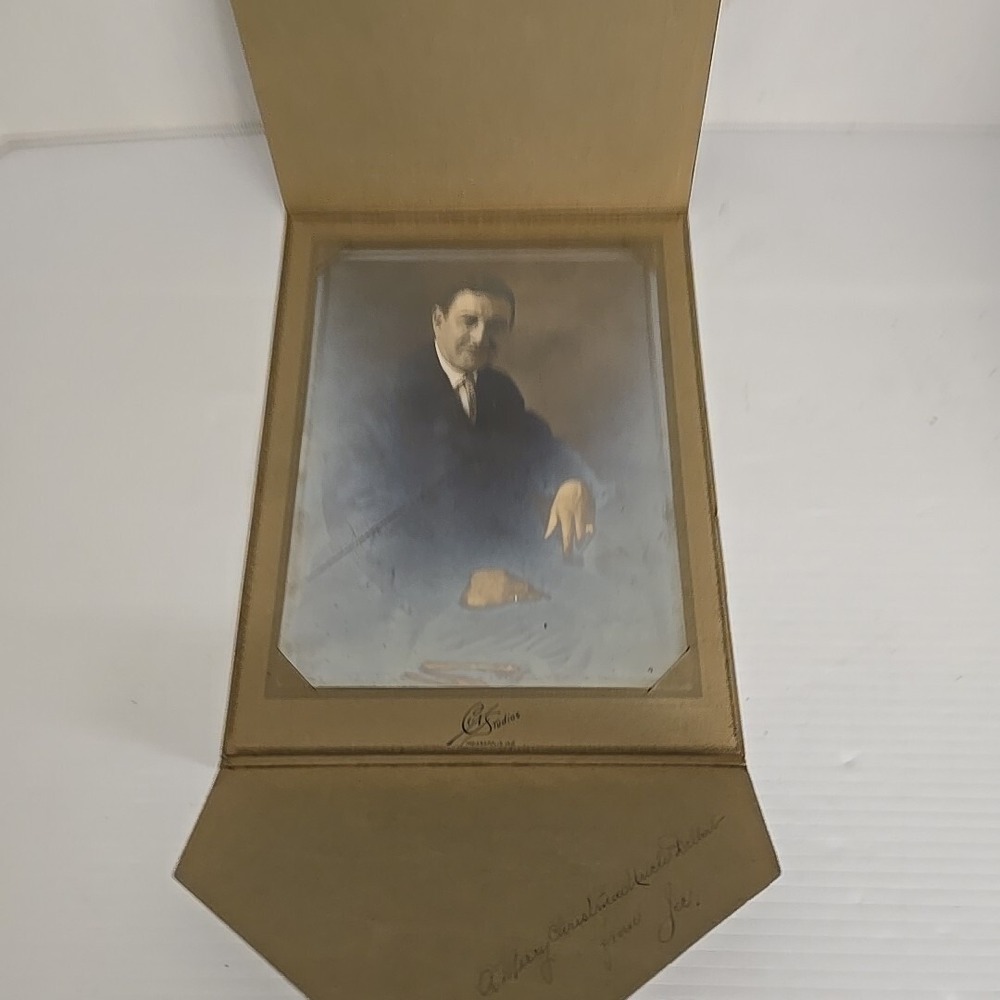 Vintage Flapper Photo Older Man, Tin Type, Cardboard Frame, Indianapolis, IN